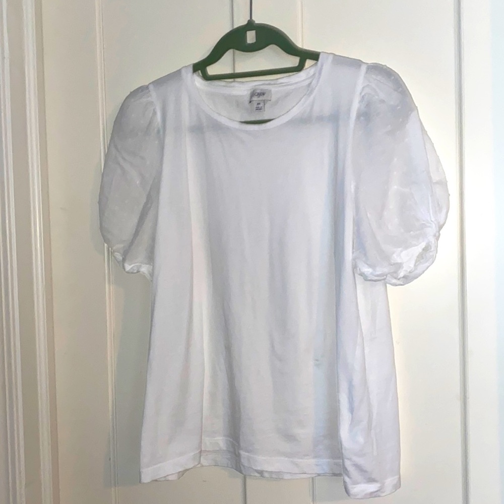 GUC Jcrew Factory white puff shoulder T-shirt medium FA22 / BJ108 💯 cotton🤍🤍